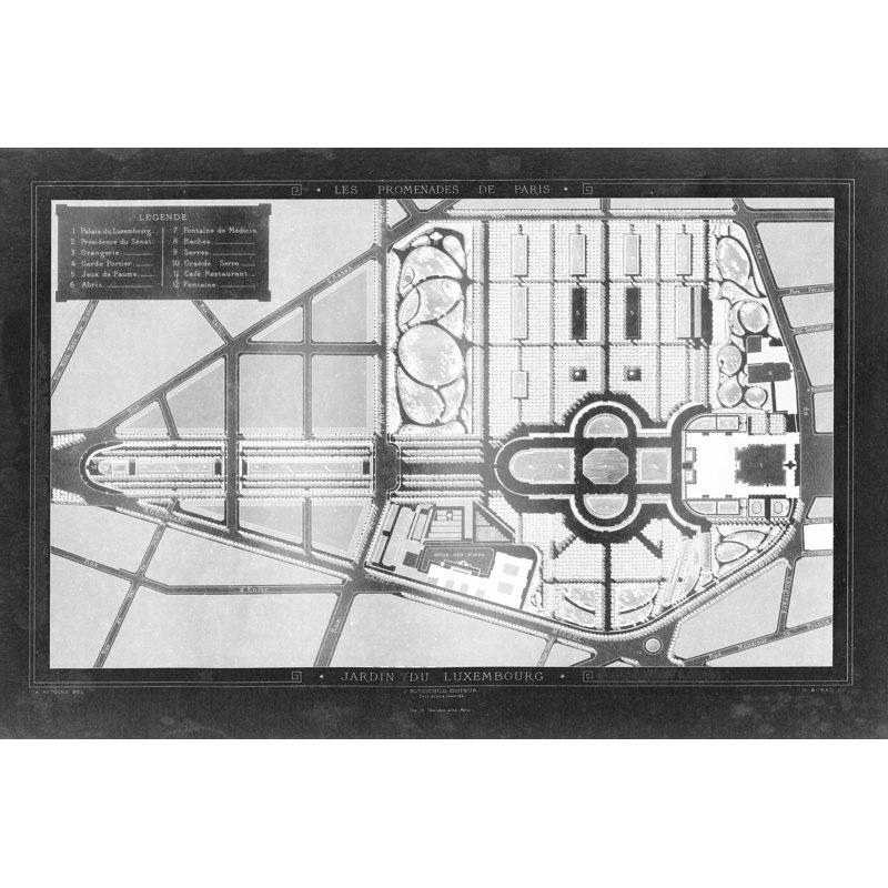 French Garden Blueprint II - Photograph, 20 cm H x 30 cm W, Black Floater Framed