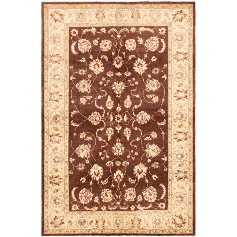 Tapis unique en laine noué à la main brun foncé de 5 pi 10 po x 9 pi Prunelle