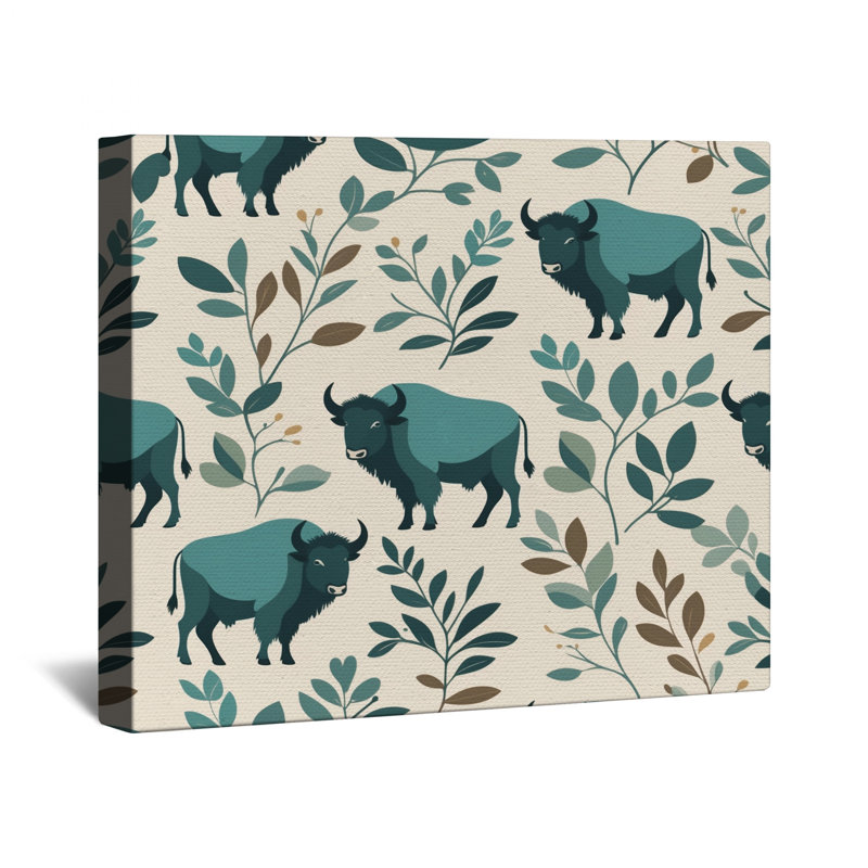 Buffalo et feuilles tendues sur toile tendue en plusieurs tailles, 12 x 12 pouces