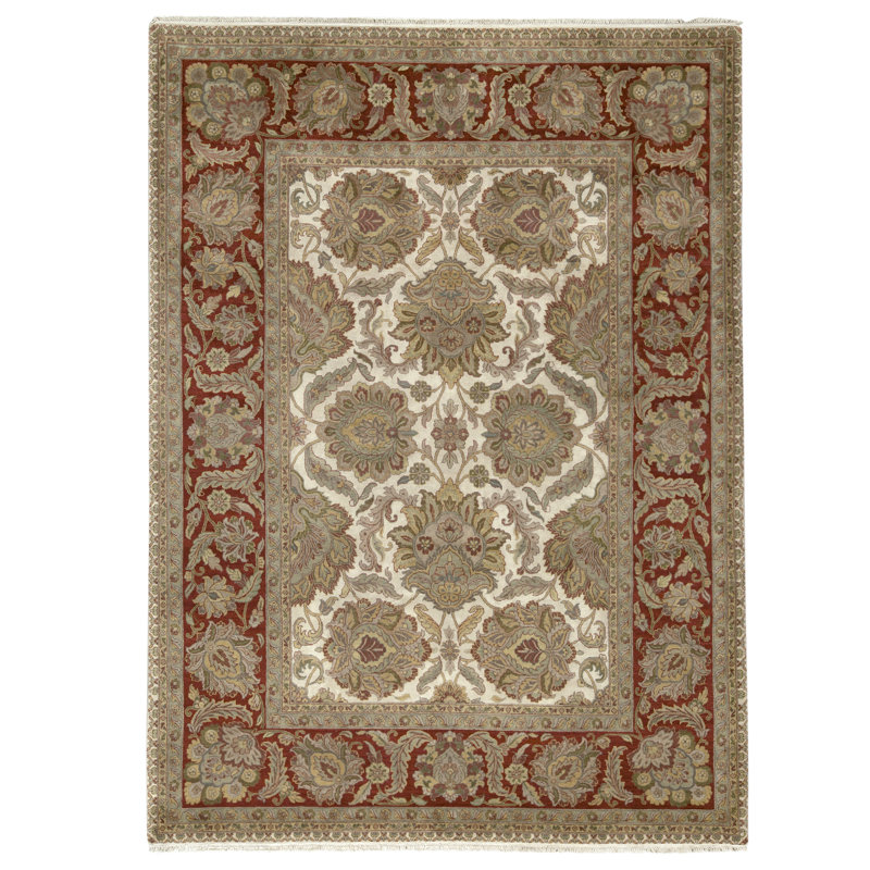 Tapis ivoire et rouge noué à la main de haute qualité