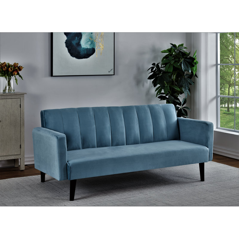 Daundry W72*D38.6*H24 72'' Velvet Convertible Sofa, Light Grayish Cyan Velvet