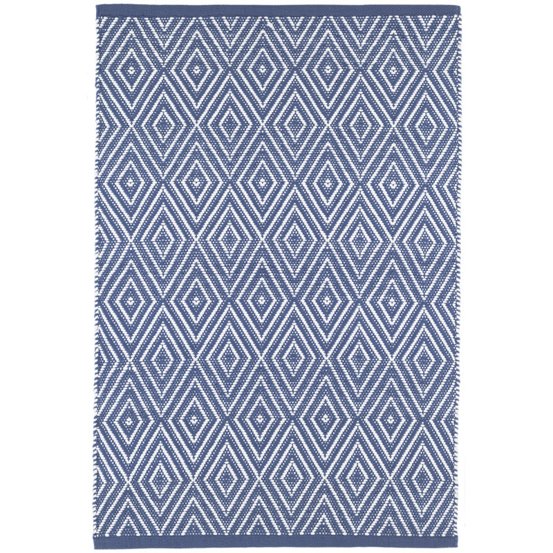 Diamond Denim/White Handwoven Indoor/Outdoor Rug, Rectangle 7'6" x 9'6"