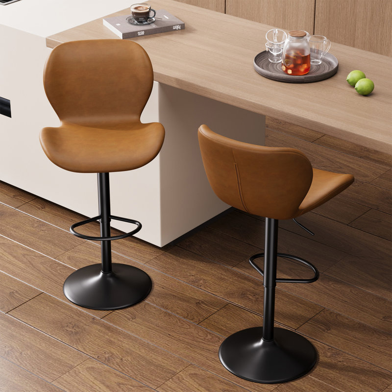Ensemble de 2 tabourets de bar, tabourets de bar à hauteur de comptoir en cuir polyuréthane avec dossier, chaises de bar pivotantes réglables en hauteur, tabouret d'îlot de cuisine sans accoudoirs moderne