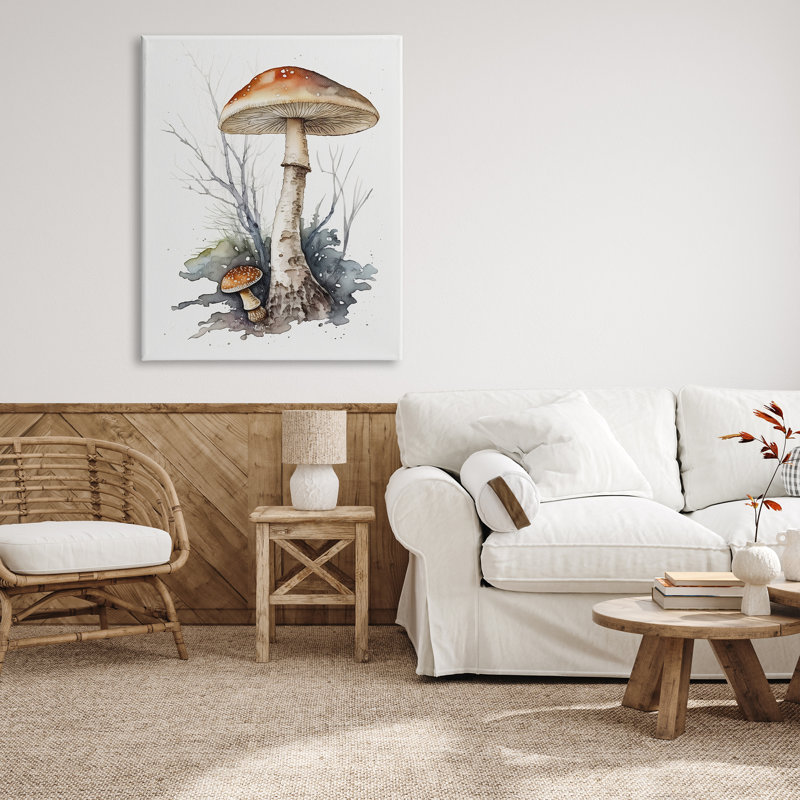 Champignon aquarelle sur toile, H 48 po x l 36 po x P 1,5 po