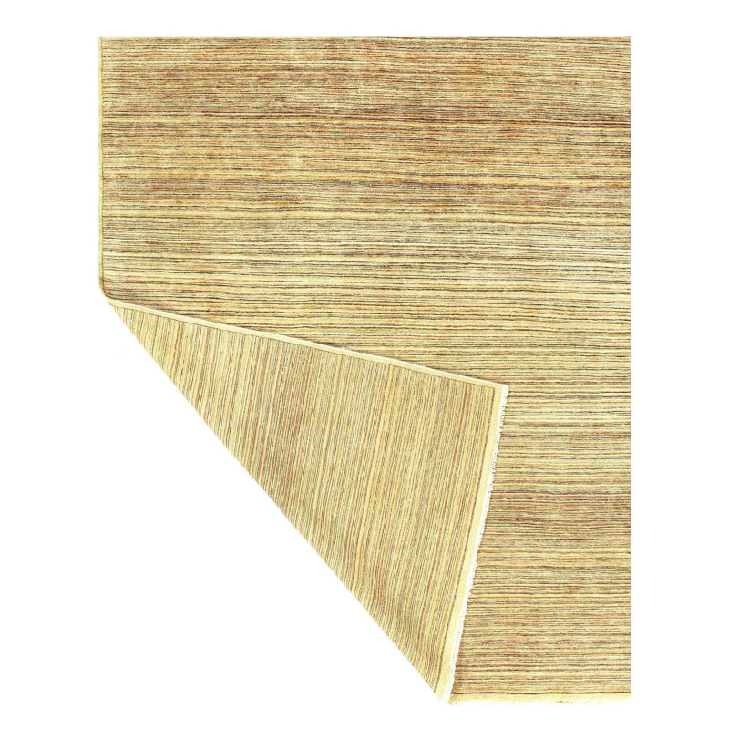 Tapis beige rayé en laine et en coton noué à la main 8 pi x 10 pi