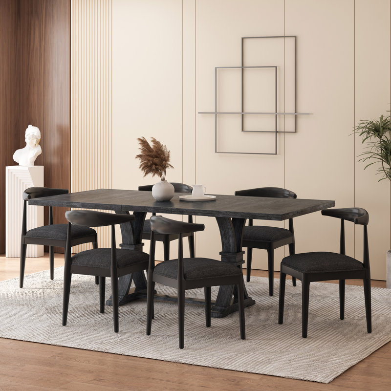 Jojuan Dining Set, Black Textured Tweed