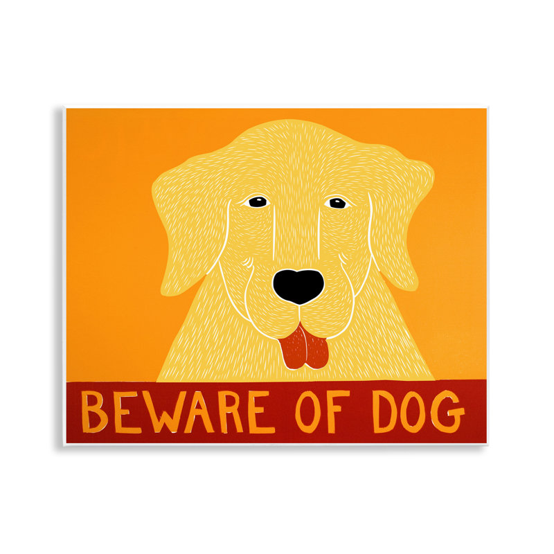 «Beware Of Dog», plaque murale jaune et rouge, design par Stephen Huneck