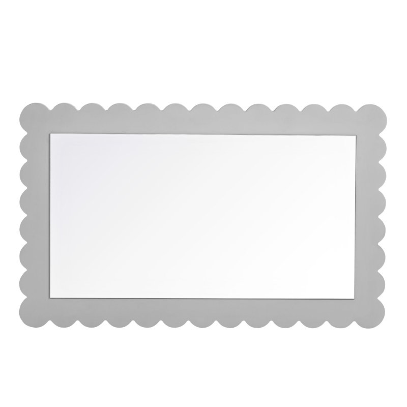 Emmeline Scalloped Rectangle Wall Mirror,  Light Gray, 36.22" x 22.44"