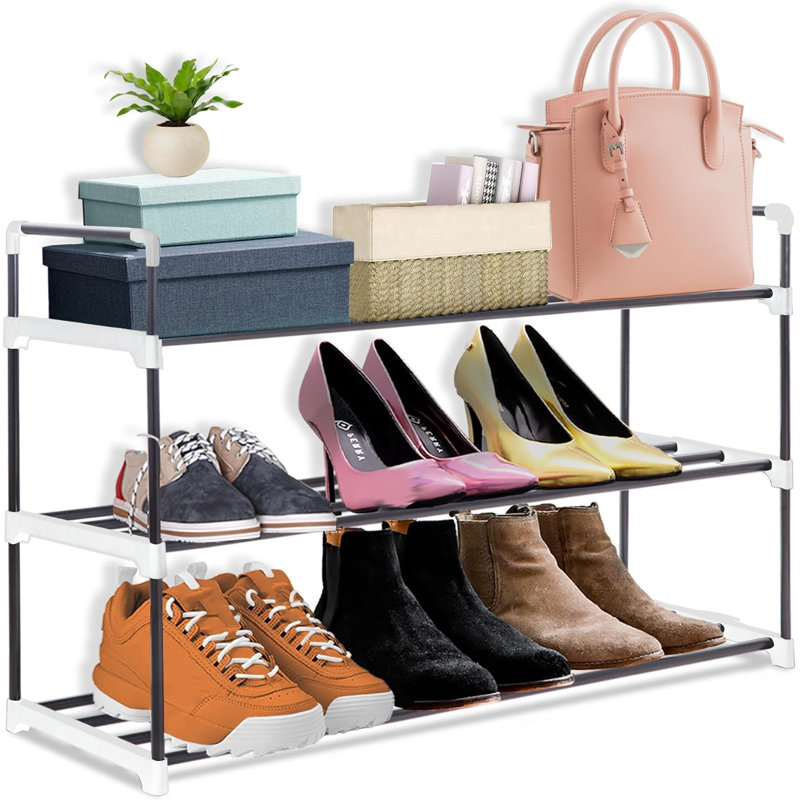 MantraRaj 3 Tier Heavy Duty Metal Shoe Rack Quick Assembly No Tools Required Shoe Rack , Grey