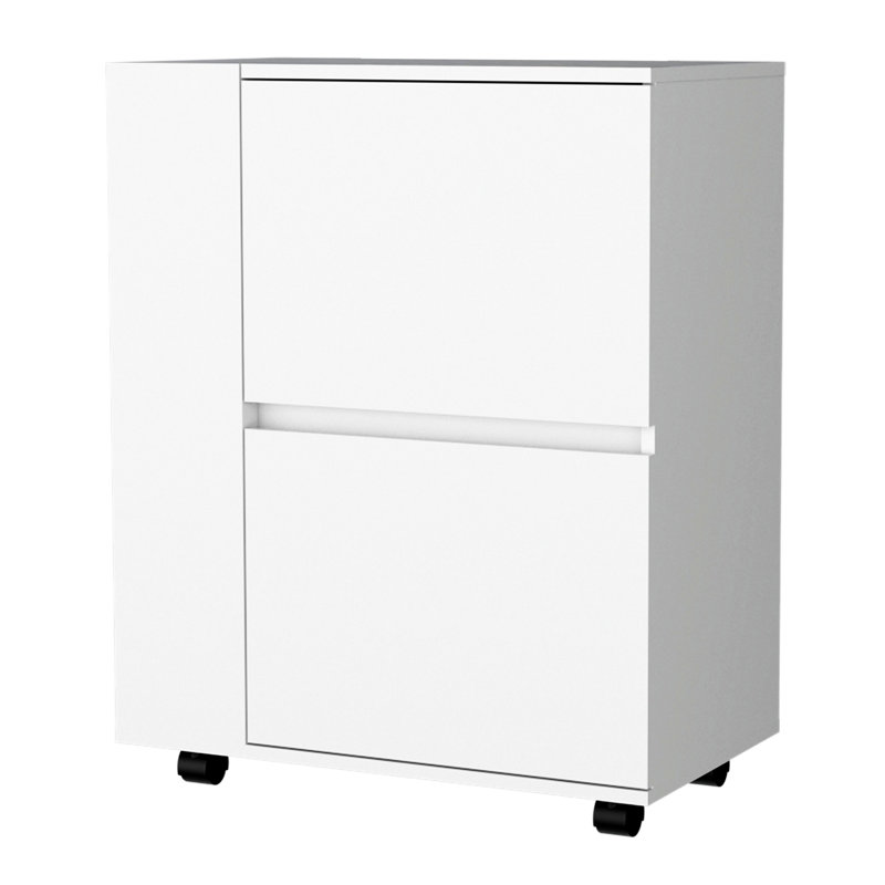 Chariot-bar blanc polyvalent avec rangement et mobilité offrant des options de tablettes élégantes