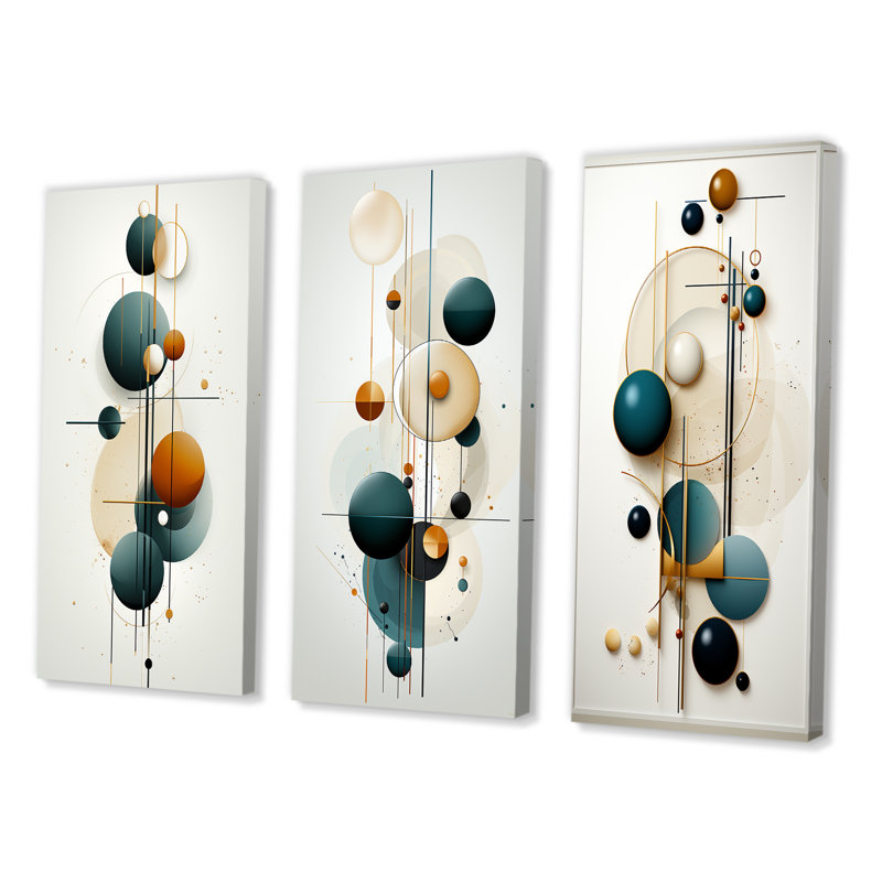 «Sweet Serenity Circular Minimal Geometric», 3 pièces sur toile, Toile tendue, H 28 po x l 36 po