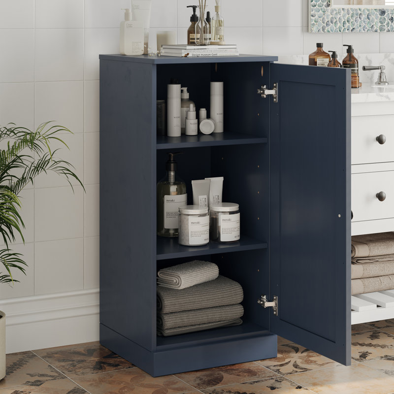 Armoire de rangement 100% bois massif 16,5 po avec porte shaker et tablettes réglables, Bleu antique
