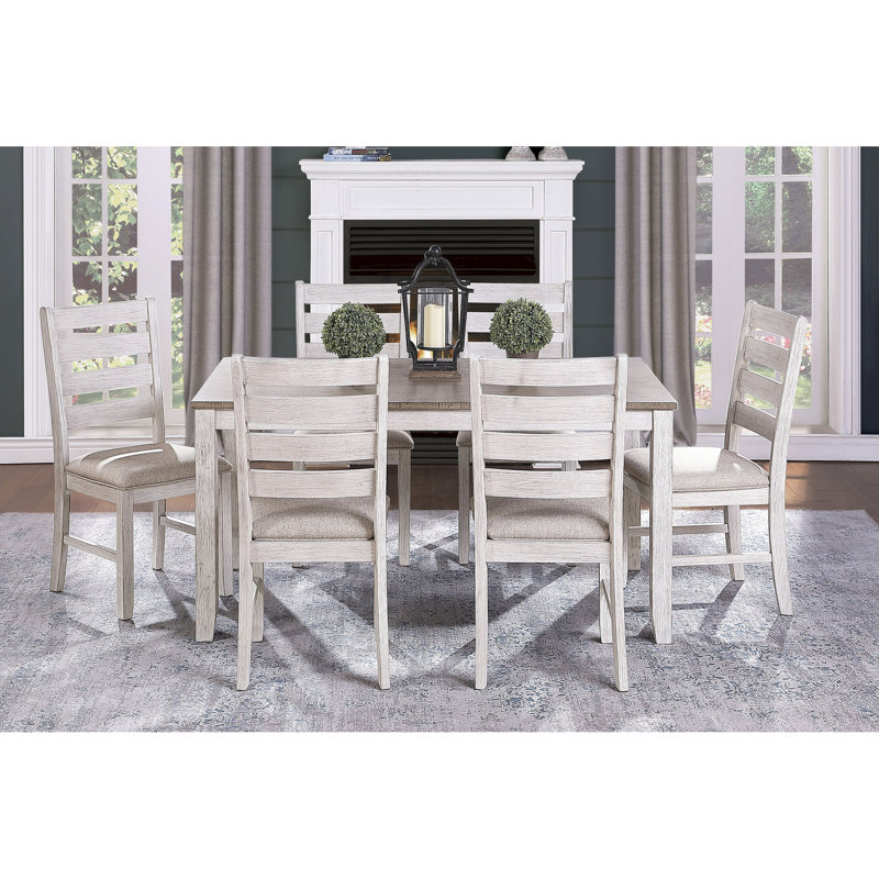 Table de salle à manger transitionnelle en placage - Gris blanc/brun bicolore, 6, 91 x 152 cm, hauteur 76 cm, piètement rectangulaire en bois d'ingénierie, finition blanche et brune, 6, en bois d'ingénierie, hauteur