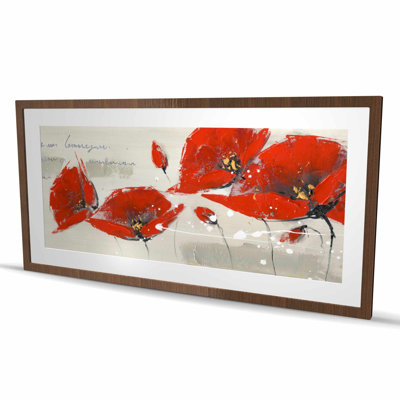Red Flowers Handwritten Typo - Framed Matted Print