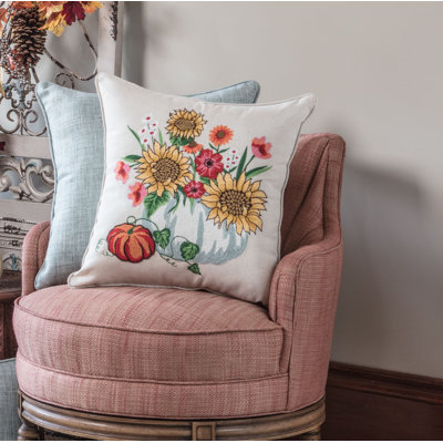 Embroidered Reversible Throw Pillow
