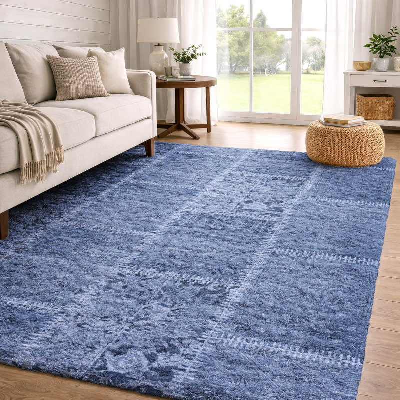 Tapis à poil long de qualité supérieure lavable à la machine ADS635, Navy, 5' x 7'6"