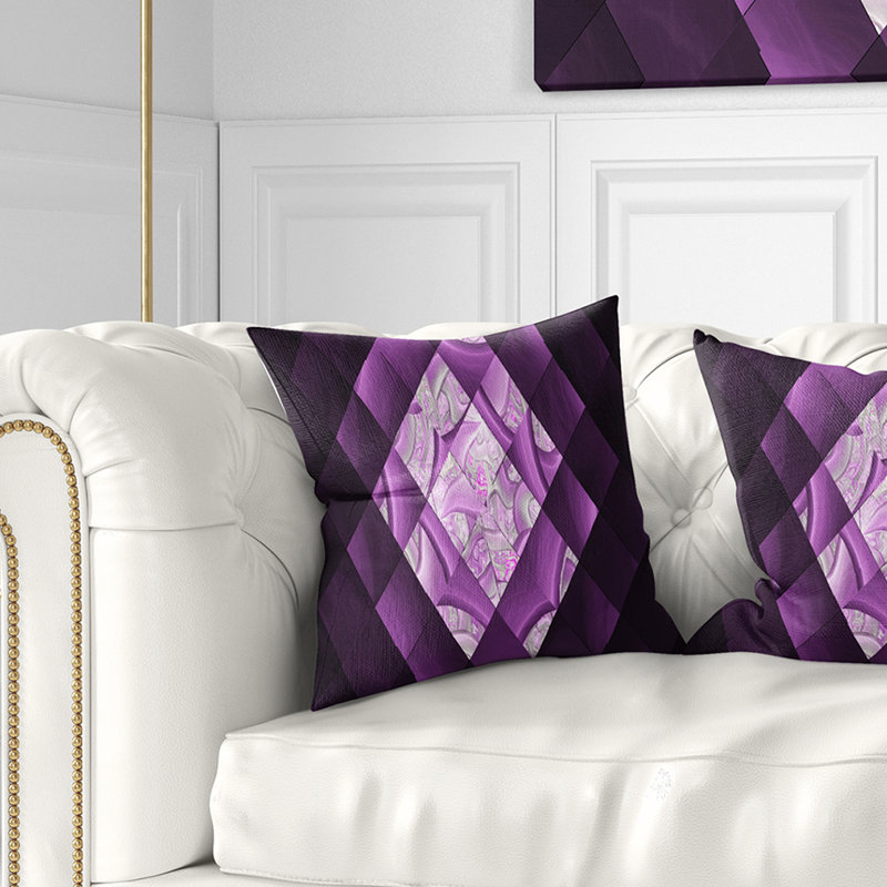 Champ de carrés mauves - coussin imprimé abstrait, 18 po x 18 po, Coussin décoratif