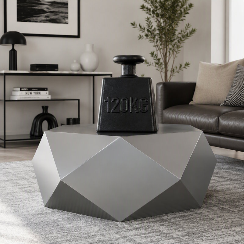 Table basse moderne en acier inoxydable, table de bout géométrique pour le salon, sans assemblage, Argent