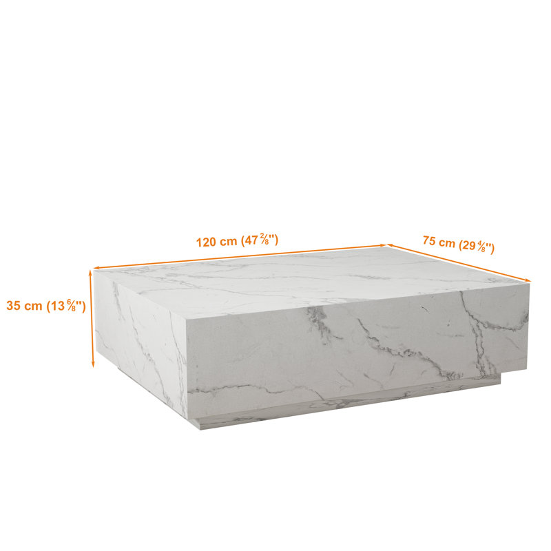 Klusek 47'' Faux Marble Modern Block Coffee Table, White/Grey
