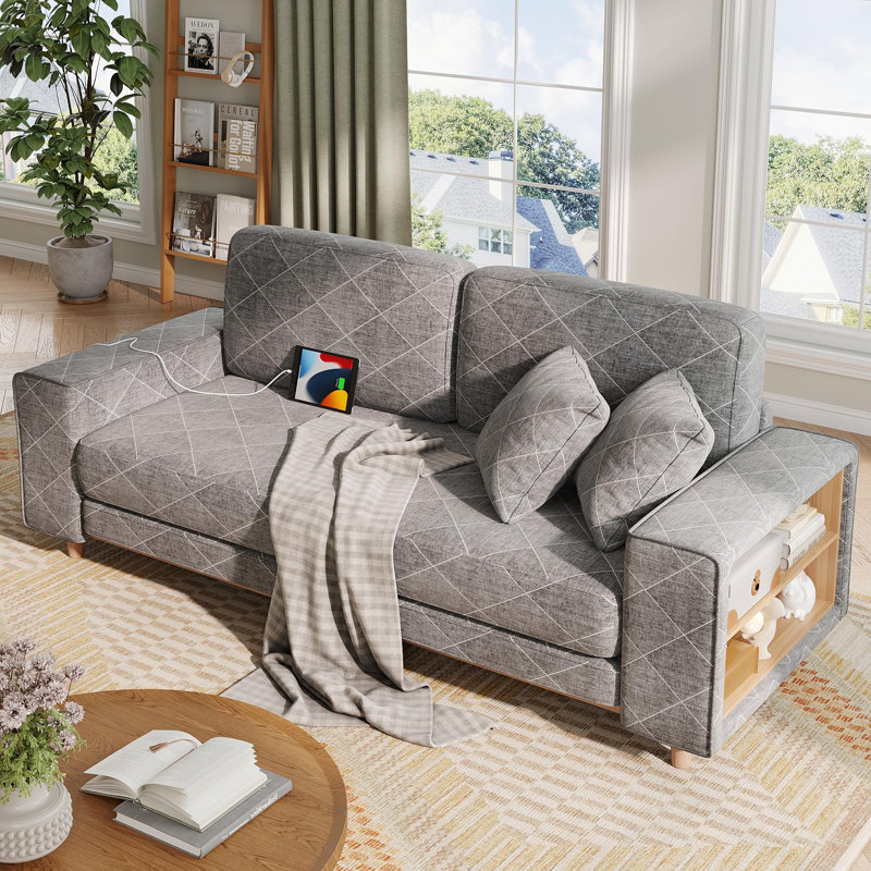 Ebern Designs 70" Loveseat Sofa Couch With 2 Storage Bookshelves ...
