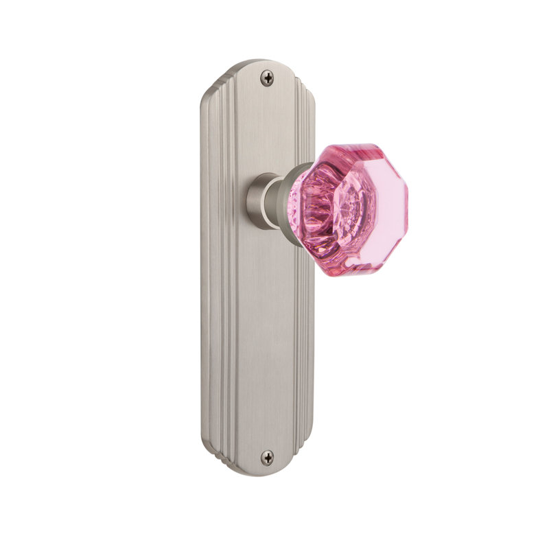 Deco Plate with Waldorf Pink Door Knob, 2-3/4”, Satin Nickel