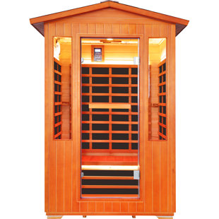 Sauna extérieur infrarouge pour deux personnes avec sauna sec en bois de cèdre rouge et bois de pruche du Canada 2080W avec 8 plaques chauffantes et lampe de beauté