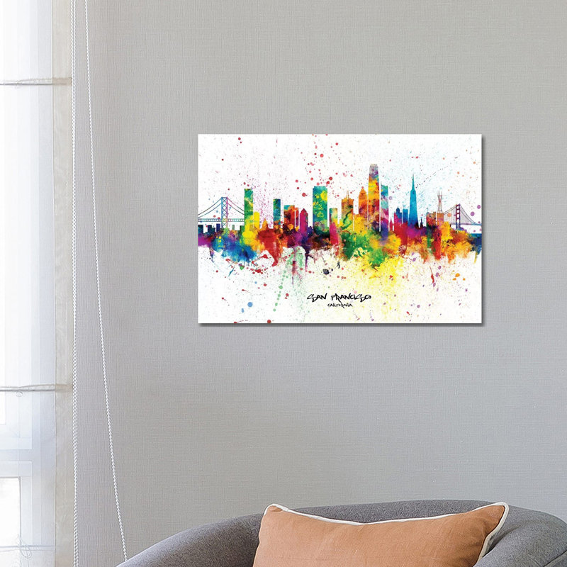 San Francisco California Skyline Splash by Michael Tompsett - 1 Piece Wrapped Canvas Painting, 45.72cm H x 66.04cm W
