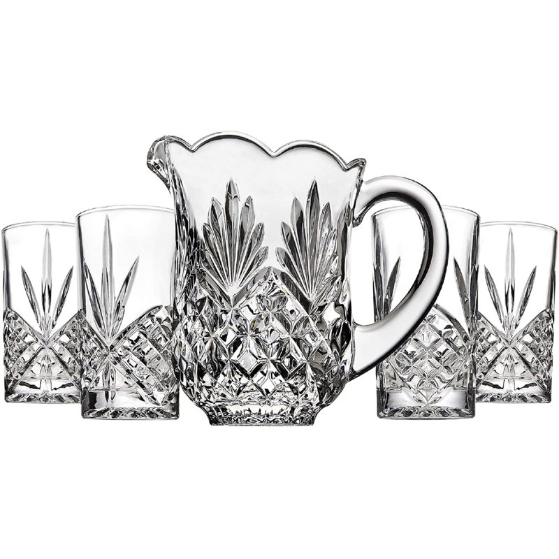 Dublin Crystal 5 Piece Pitcher 46oz & Highball Glass 12oz Set