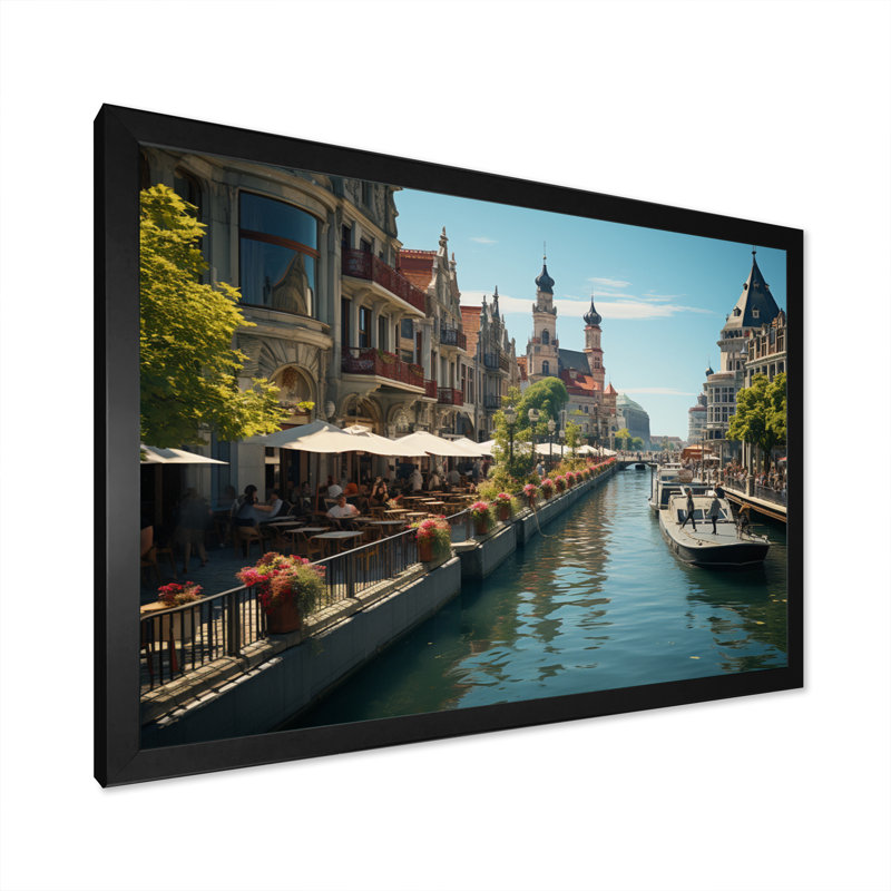 Maripaz, Allemagne, bord de mer, ville charmante II - impression, H 16 po x l 32 po x P 1 po, Cadre simple noir