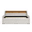 Structure de lit simple tapissier avec 2 tiroirs coulissants, tête de lit à DEL et chargement sans fil, lin, beige, sans sommier-1758213040