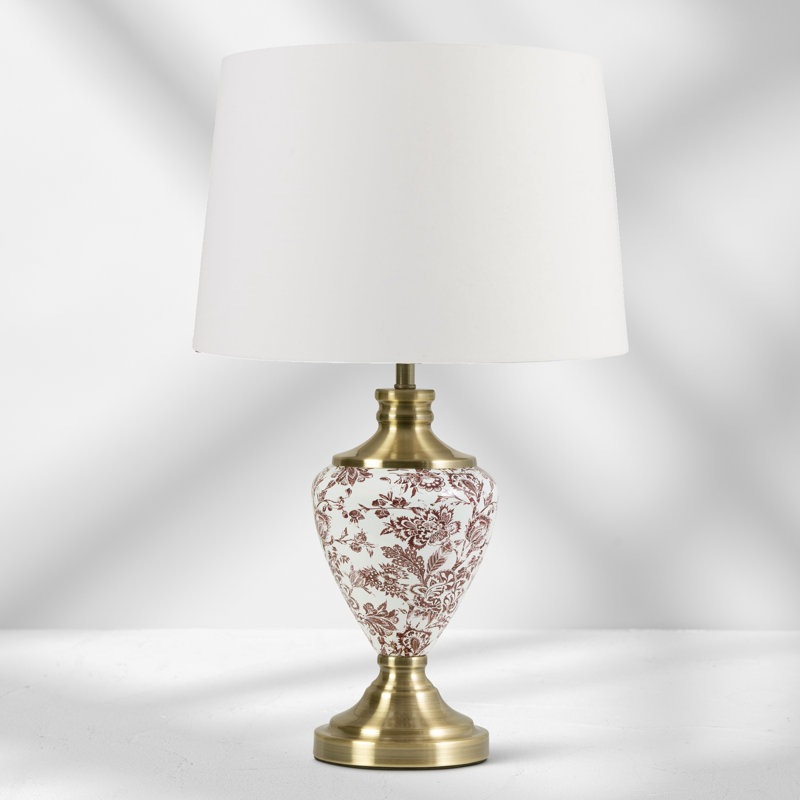 Wadhurst 57cm Toile de Jouy Vintage Style Metal Table Lamp, Gold/Red