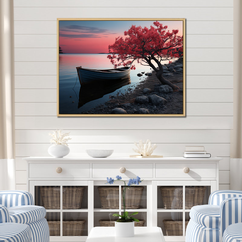 Coastal Twilight I - Nautique et plage, art mural, salon, H 30 po x l 40 po x P 1,5 po, Cadre naturel flottant