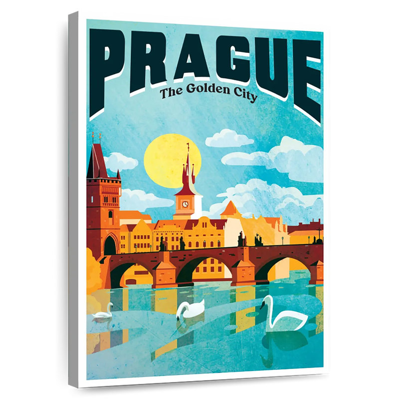 Affiche rétro de Prague, H 39 po x l 26 po