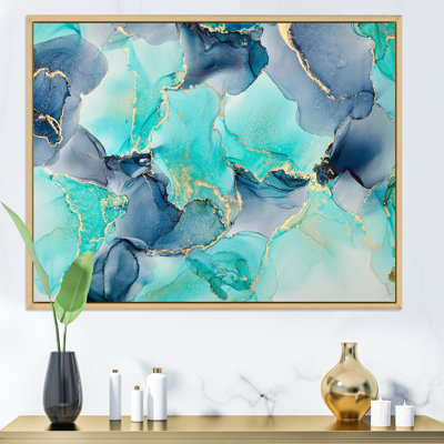 Turquoise et mauve, luxe, abstrait, fluide, Art Vi - reproduction sur toile
