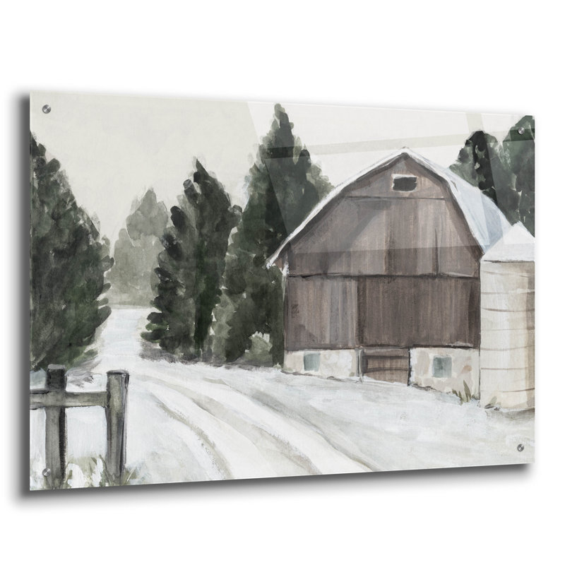 Art mural en verre épique «Winter Barn 2» par Annie Warren, 36 po x 24 po, H 24 po x l 36 po