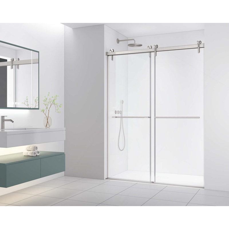 Porte de douche coulissante à dérivation avec fonctionnement silencieux et imperméable, Nickel brossé