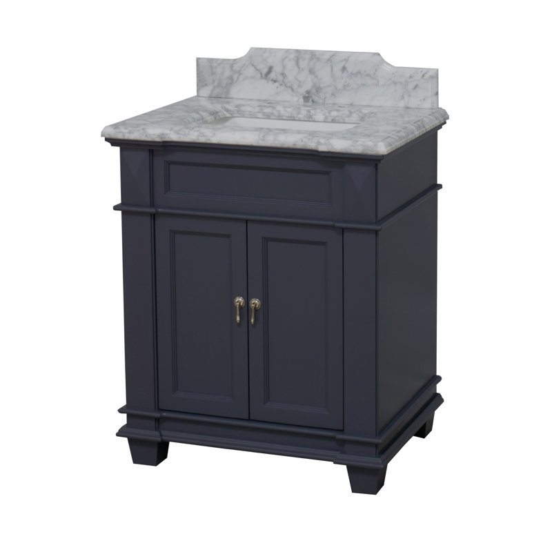Aoibhin 30'' Single Bathroom Vanity with Top, Marine Gray, Carrara Marble