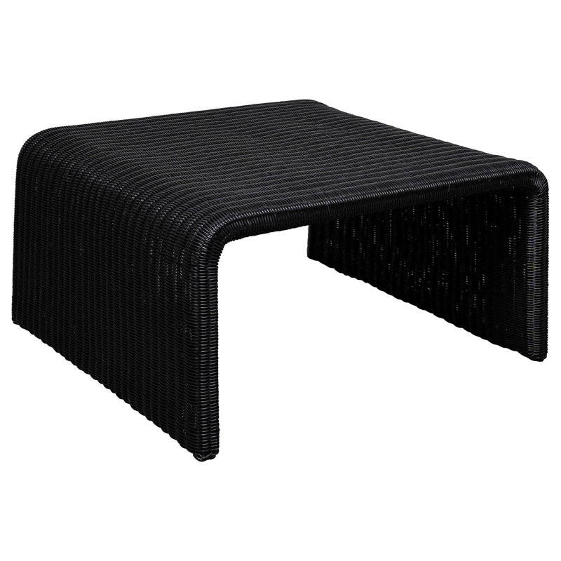 Table basse carrée en rotin tissé noir brillant, moderne et élégante pour la pièce maîtresse du salon