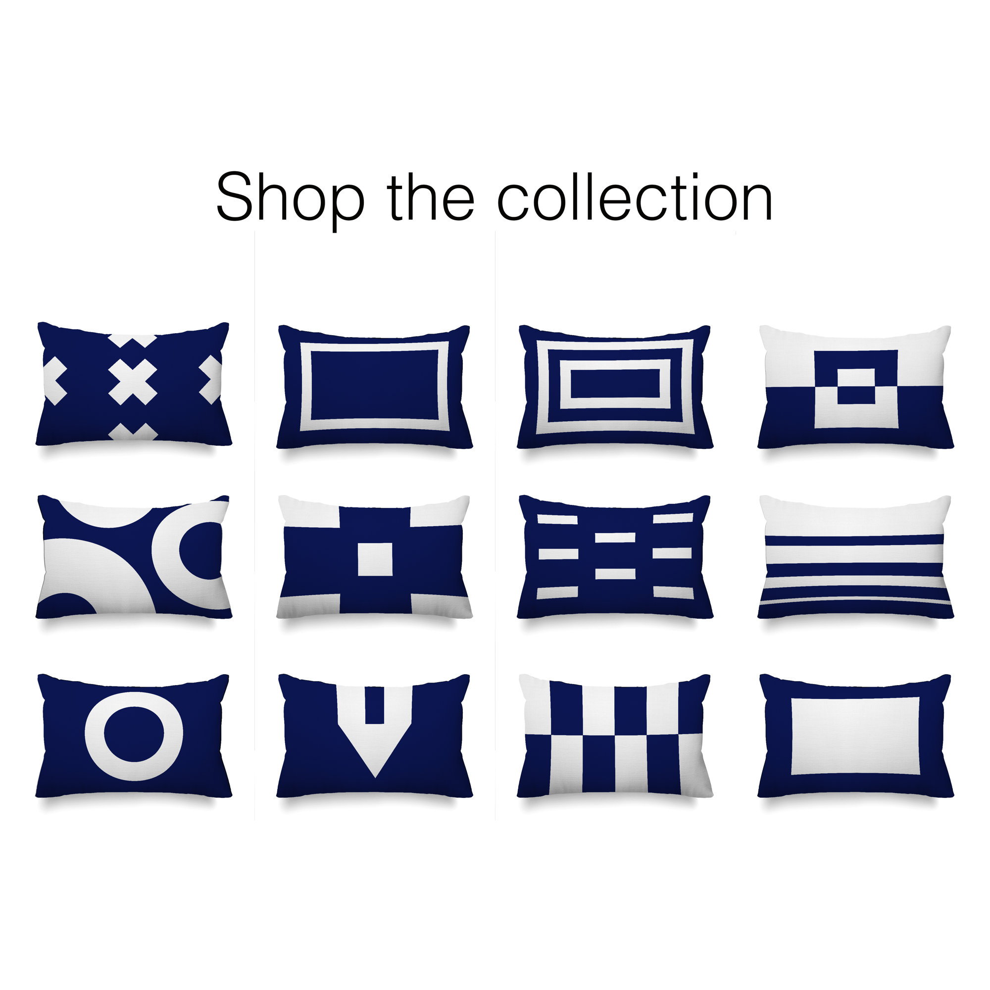 Luella Geometric Indoor/Outdoor Throw Pillow, Navy Blue, 14" x 20", Rectangular