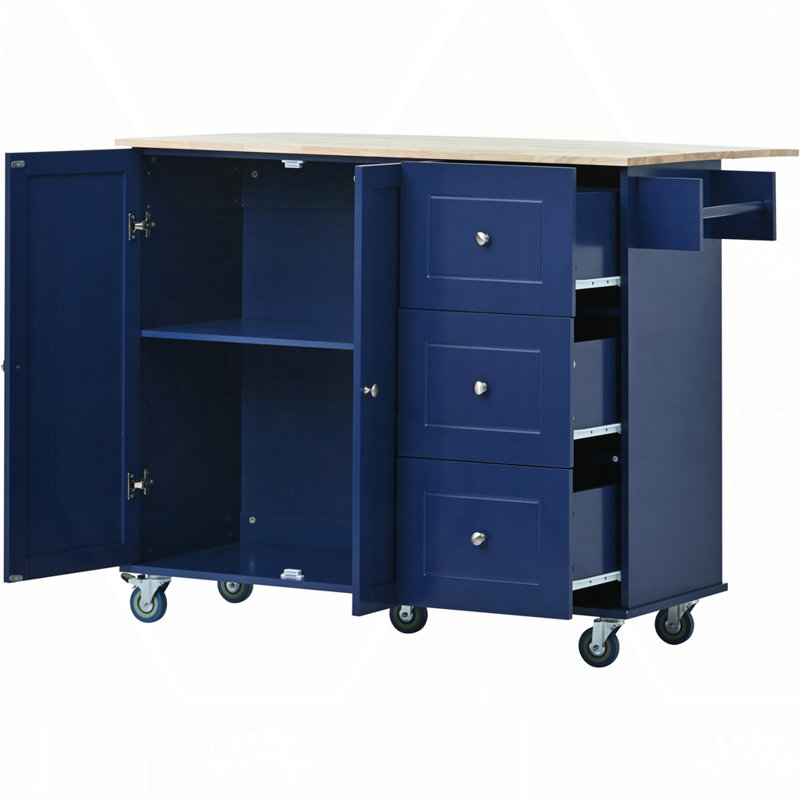 Rolling Mobile Kitchen Island with Drop Leaf