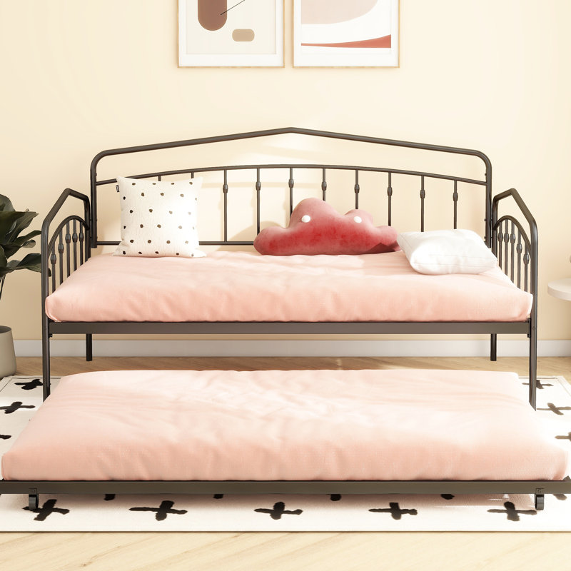 Twin Daybed With Trundle, Black - Metal, Bedroom Unmistakable Singular