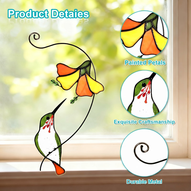 Décoration pour vitrail vert style colibri Tiffany, Vert