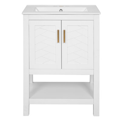 Meuble-lavabo moderne avec design élégant en sergé et charnières à fermeture en douceur, armoire de salle de bain avec structure ouverte au dos, tablette réglable