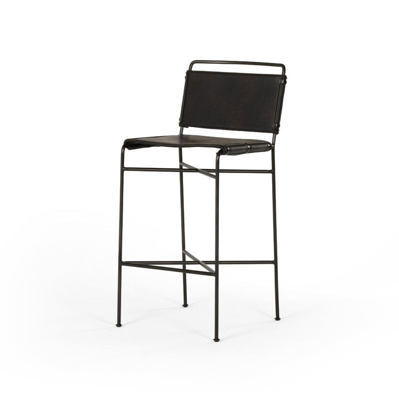 Kenza Counter Stool, Counter Stool (26” Seat Height), Vegan Leather-Black, Black