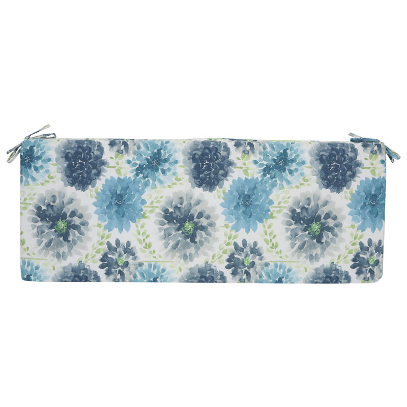 Outdoor Bench Cushion, White/Blue/Gardenia Cool Floral, 51" W x 19" D