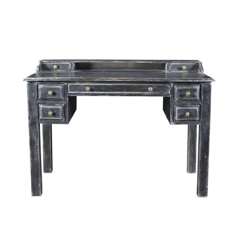 Black Mango Wood 7-Drawer Writing Desk