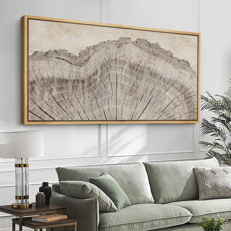 Tree Rings in Neutral Tones Modern Art Extra Large Artwork Print Wall Art, 30" H x 60" W, Natural