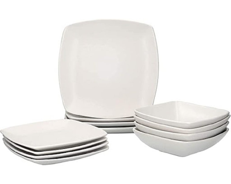 Creative Tops Raven Dinner Set, Square, Ceramic, Service for 4, White
