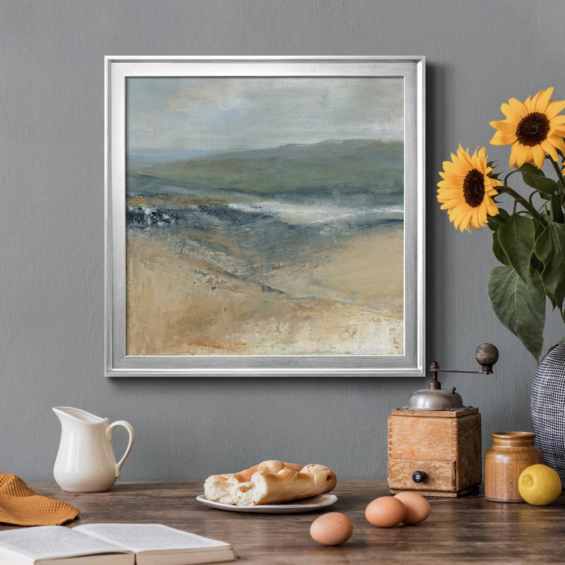 Rolling Seaside I - Peinture sur toile encadrée, H 26,5 po x l 26,5 po x P 1,5 po, Argent