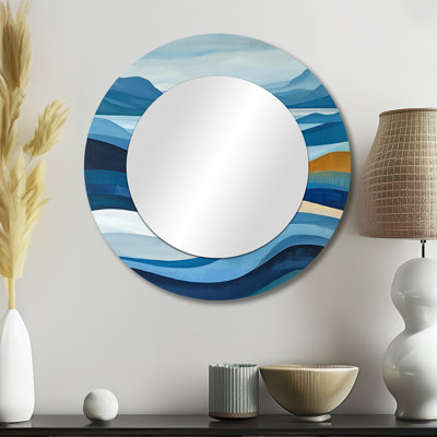 «Blue Ethereal Coastal Horizon I» - art mural abstrait avec miroir de paysage - imprimé sur métal